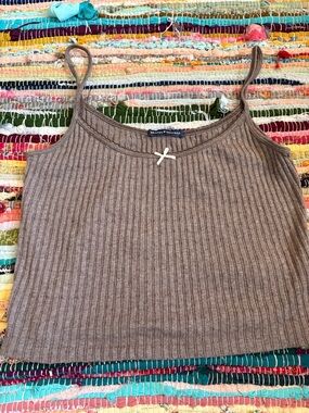 Brandy Melville Taupe Ribbed Camisole with Front Bow